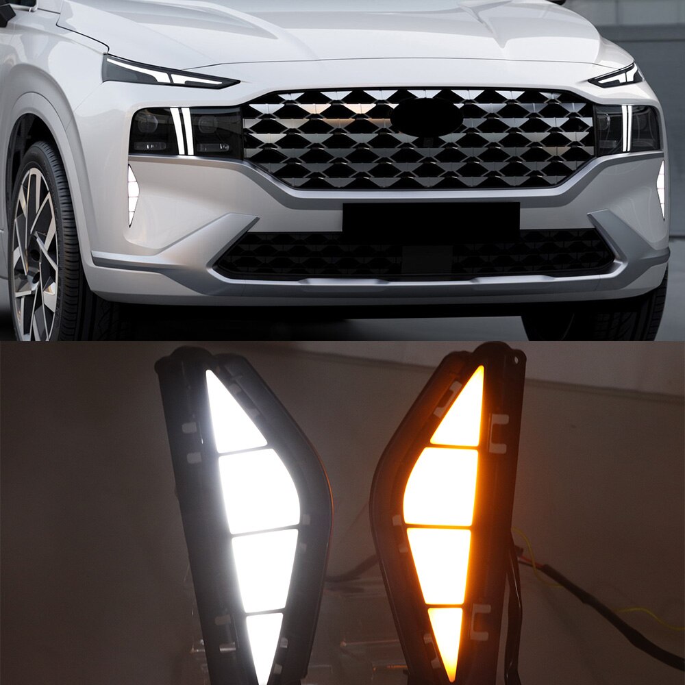 mainimage5Luces-LED-antiniebla-de-circulaci-n-diurna-para-Hyundai-l-mpara-de-se-al-de-giro HYUNDAI SANTA FE 2021 NEBLINEROS CON TIRA LED + BLANCO Y ÁMBAR